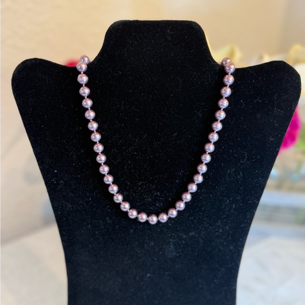 Rare Nolan Miller Lavender Purple Pearl Necklace 18” Crystal Clasp Signed - Picture 7 of 12
